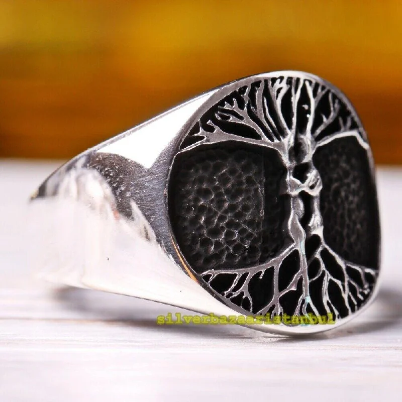 925 Sterling Silver Tree of Life Luxury No Stone Mens Ring