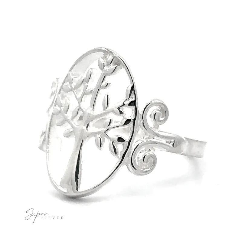 Elegant Silver Tree Ring with Oval Setting