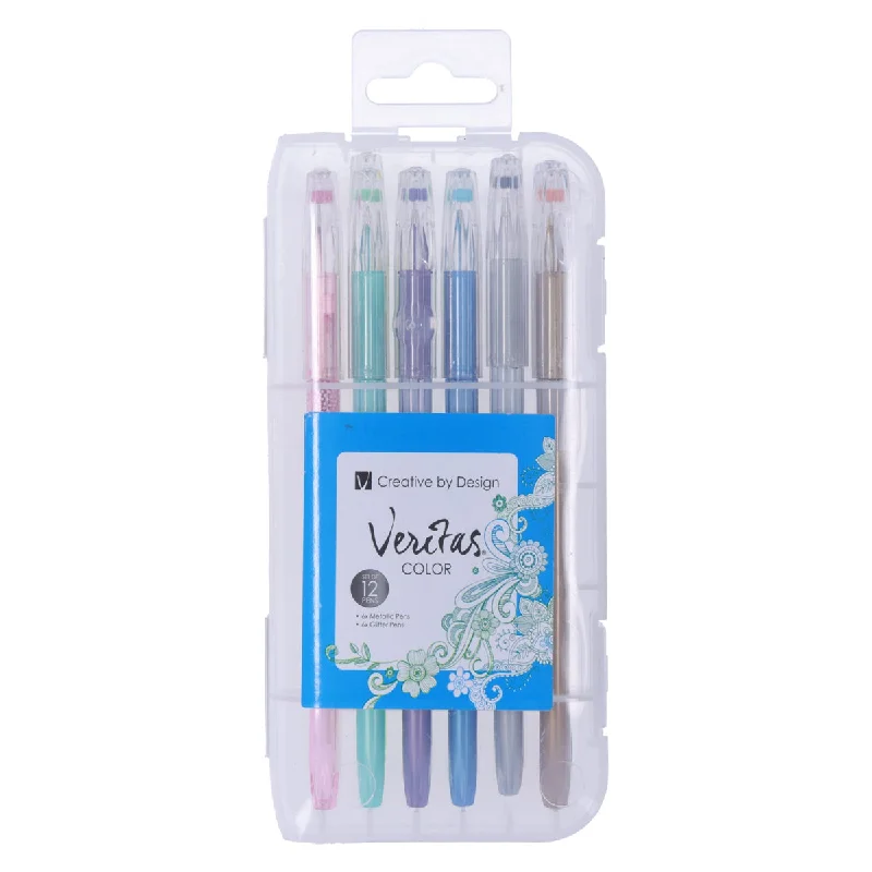 Veritas Twelve Piece Metallic and Glitter Coloring Gel Pen Set