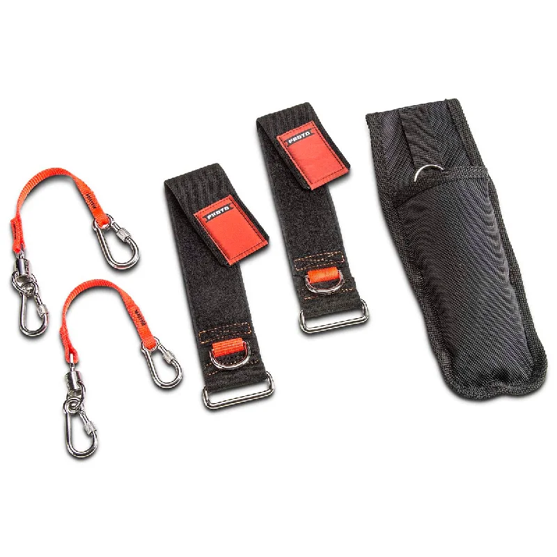 Proto® Tethering D-Ring Pouch Set with One Pocket, Retractable Lanyard, and D-Ring Wrist Strap System with (2) JWS-DR and (2) JLANWR6LB