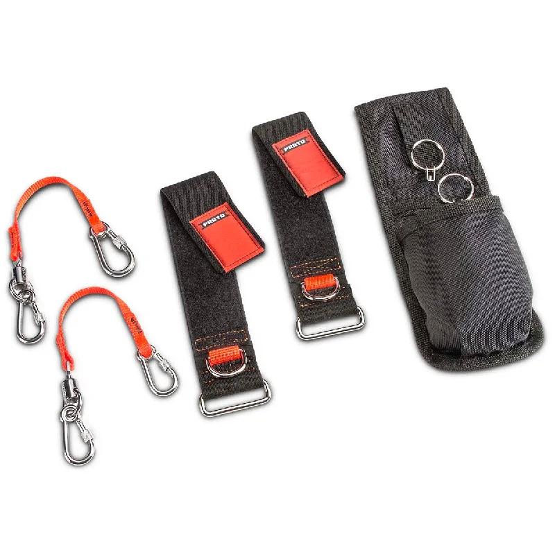 Proto® Tethering D-Ring Pouch Set with Two Pockets, Retractable Lanyard, and D-Ring Wrist Strap System with (2) JWS-DR and (2) JLANWR6LB