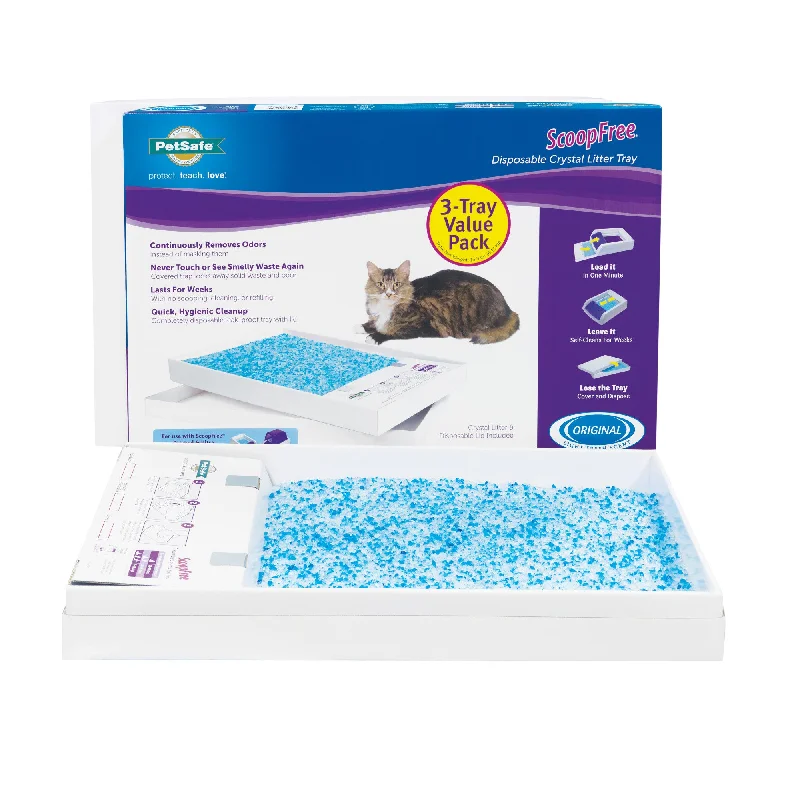 PetSafe ScoopFree Replacement Blue Crystal Litter Tray, 3-Pack – Easy Cleanup with Disposable Tray – Includes Leak Protection and Low Tracking Litter – Absorbs Odors on Contact