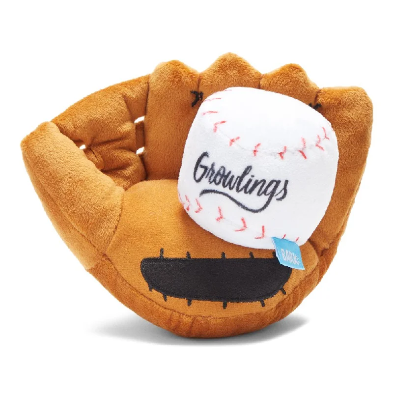 BARK Growlings Baseball Glove & Ball - Yankee Doodle Dog Toy, Multi-Part Toy with 2 Toys in 1