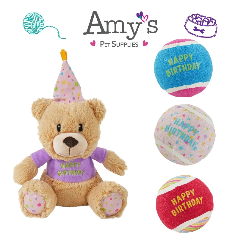 Birthday Dog Toys - Plush Bear or Trio of Tennis Balls