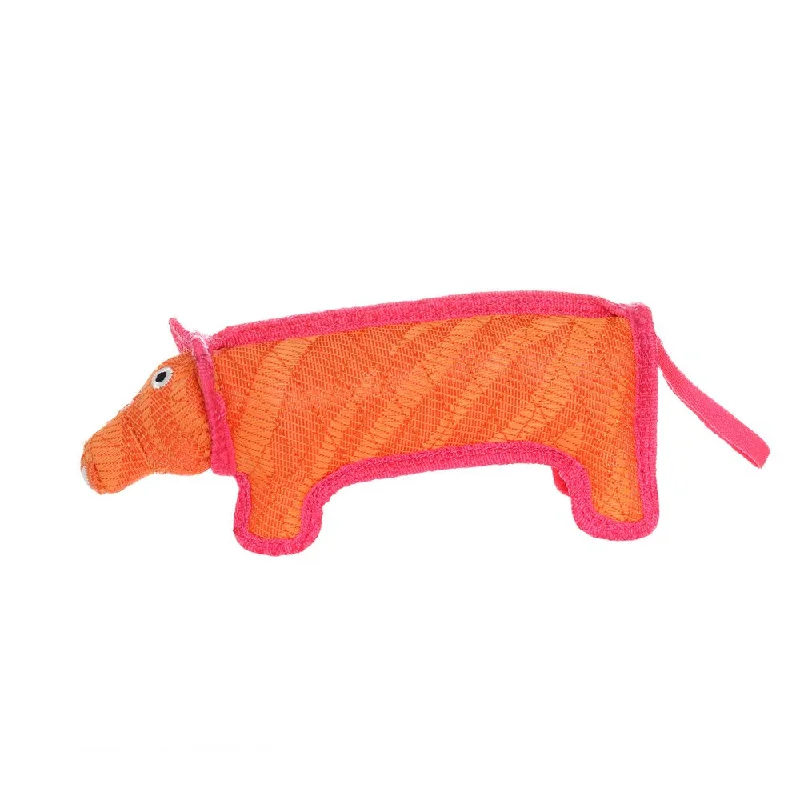 Duraforce Durable Woven Fiber Pig Dog Toy with Squeaker, Orange