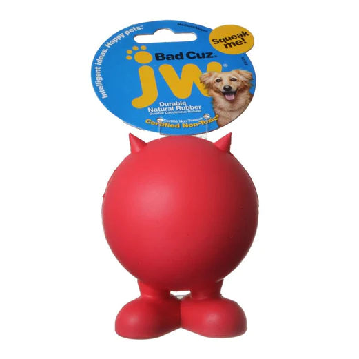 JW Pet Bad Cuz Squeaker Durable Natural Rubber Dog Toy  (Assorted Colors)