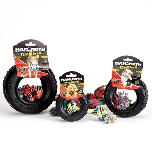 Mammoth Tirebiter II Hard Rubber Toys With Rope