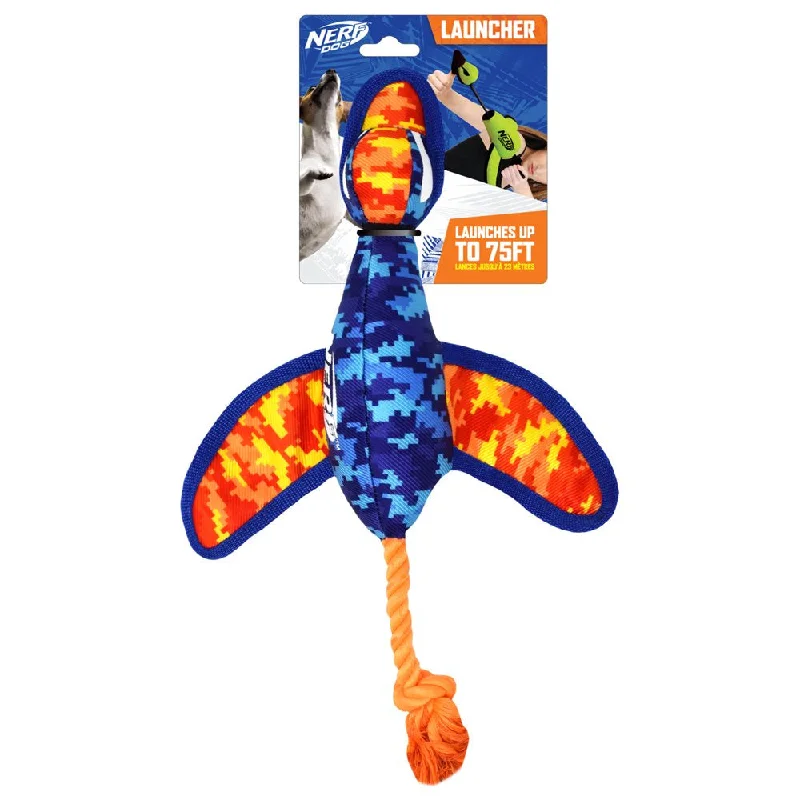 Nerf Dog Nylon Digital Camo Crinkle Wing Duck Launching Fetch Dog Toy, Orange/Blue, 16.5"