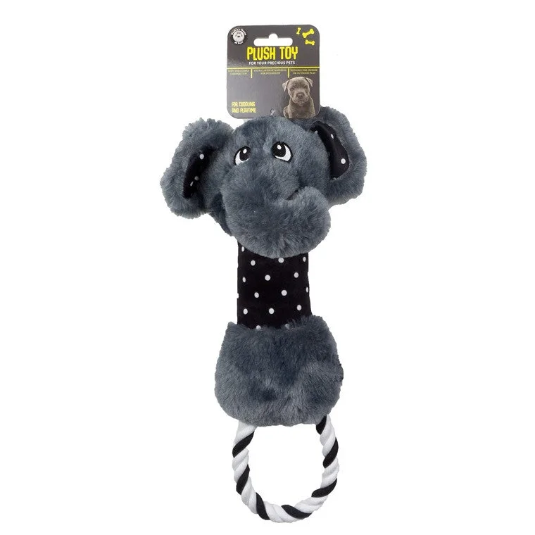 Plush Black and White Dog Toy w/ Rope, 37cm, 3 Asstd Designs