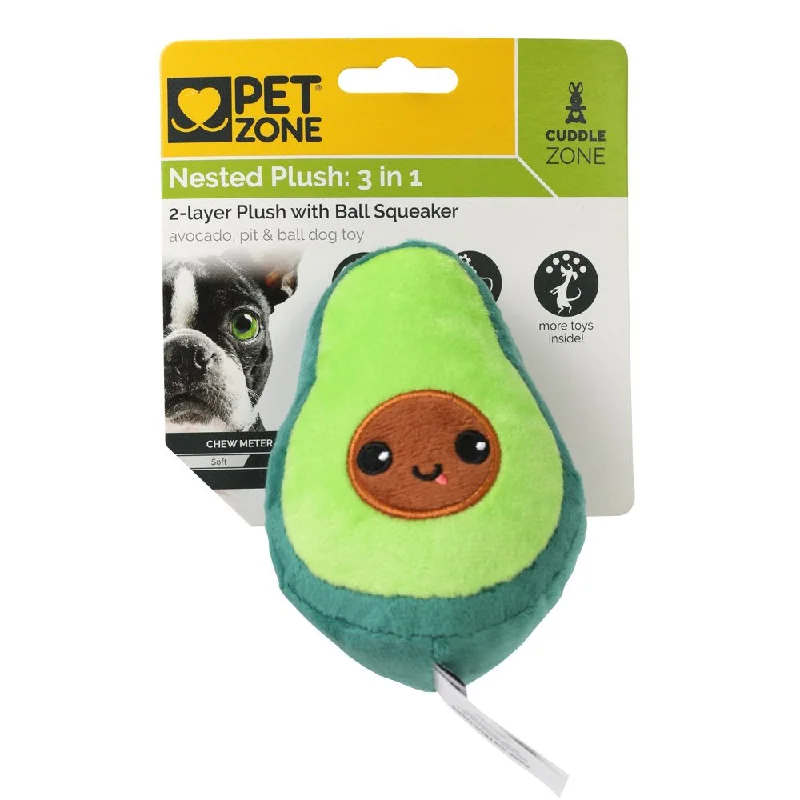 Pet Zone Avocado and Pit 3 in 1 Plush Squeaky Dog Toys for Small Dogs