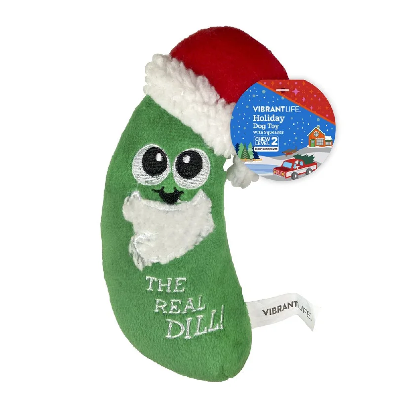 Vibrant Life Holiday Pickle Dog Toy with Squeaker for Light to Moderate Chewing