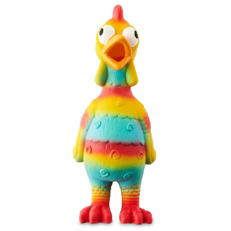 Vibrant Life Playful Buddy Tie Dye Chicken Dog Toy, Chew Level 2, with Squeaker.