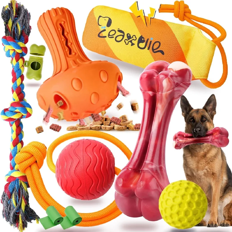 Zeaxuie Heavy Duty Various Dog Chew Toys for Aggressive Chewers - 9 Pack Value Set Includes Indestructible Rope Toys & Squeaky Toys for Medium, Large & X-Large Breeds (For Super Chewers)