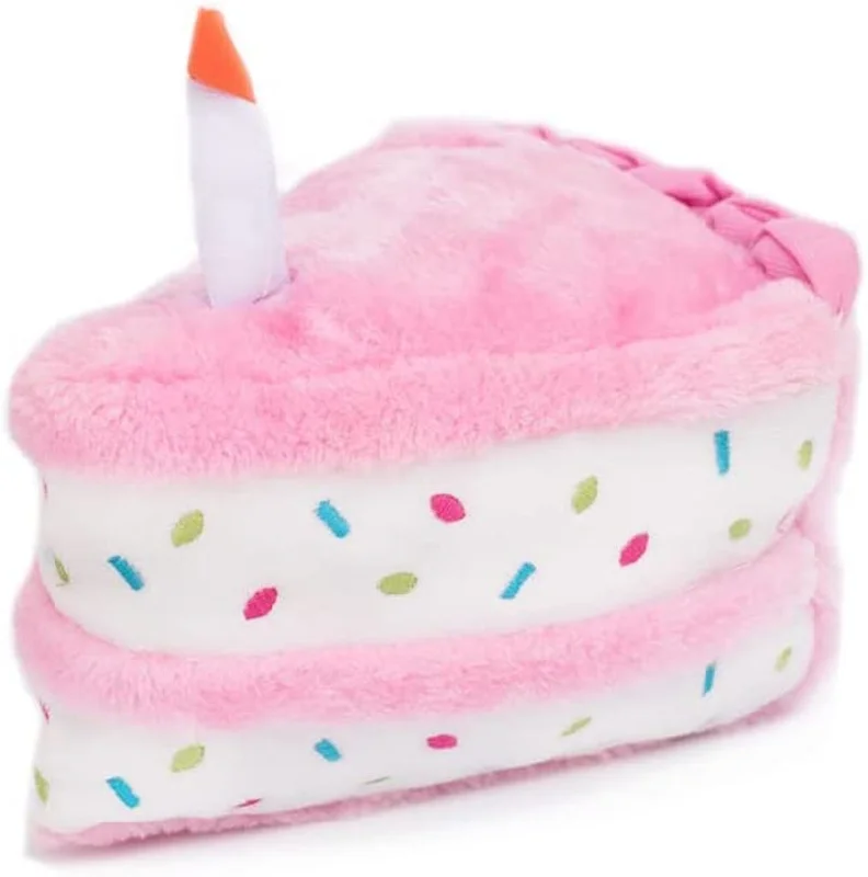 Zippypaws Birthday Gifts for Dogs - Pink Birthday Cake Slice, Plush Squeaky Dog Toy, Dog Birthday Party Supplies for Boys & Girls