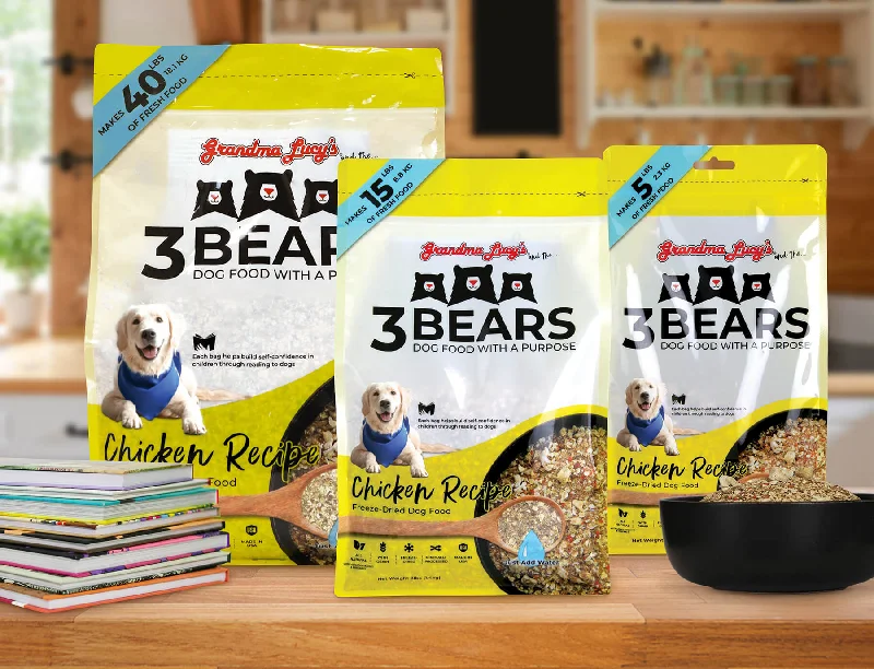 Dog food with flaxseed for healthy coat and heart support-3 Bears Chicken