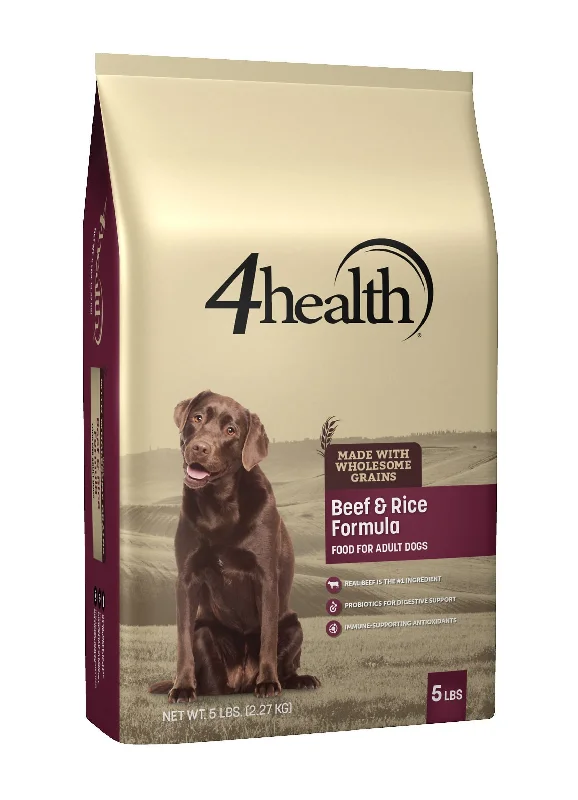 Natural dog food with grain-free ingredients for sensitive stomachs-4health with Wholesome Grains Beef & Rice Formula Adult Dry Dog Food