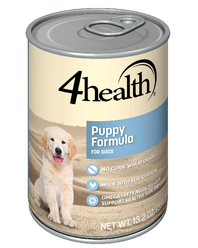 Wet dog food with beef and potatoes for a hearty, filling meal-4health with Wholesome Grains Chicken & Rice Puppy Formula Canned Dog Food, 13.2 oz. Can