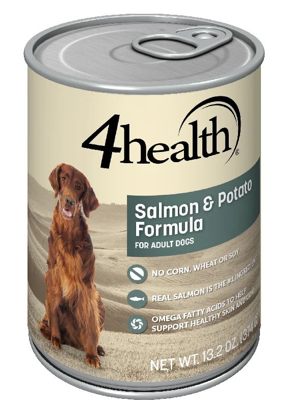 Best dog food for weight loss with high protein and low fat content-4health with Wholesome Grains Salmon & Potato Dinner Canned Dog Food, 13.2 oz.