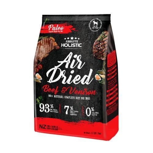 Raw dog food with fresh ingredients for a more natural diet-Absolute Holistic Air Dried Dog Food Beef and Venison 1kg