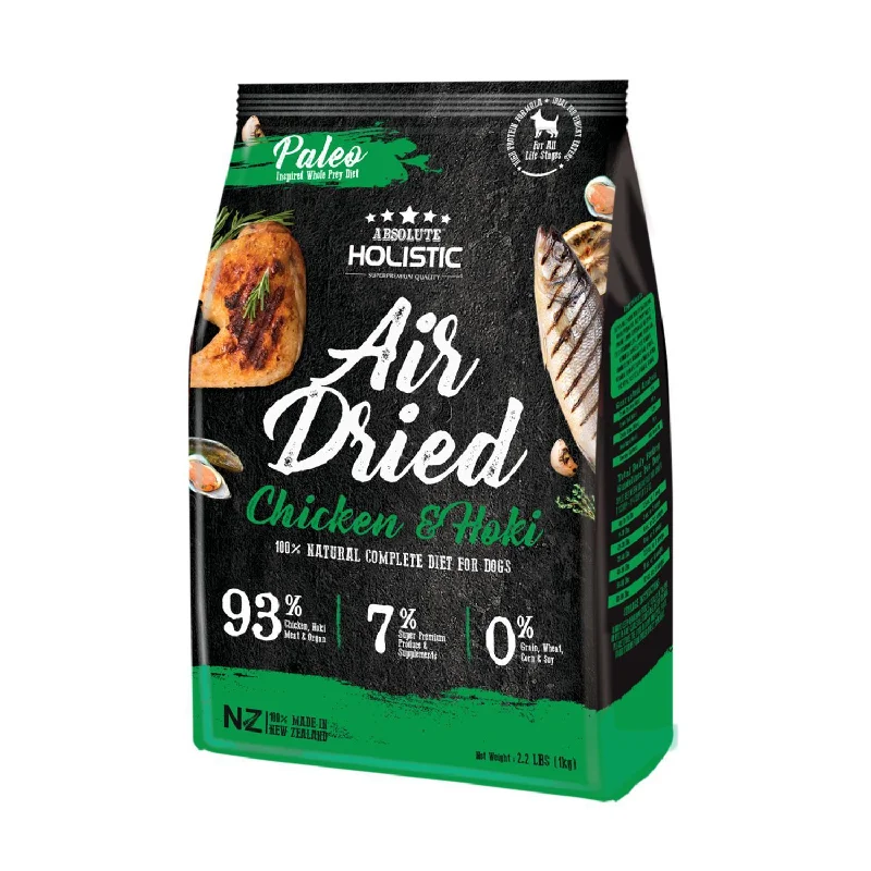 Premium dog food with freeze-dried raw pieces for added nutrients-Absolute Holistic Air Dried Dog Food Chicken and Hoki 1kg