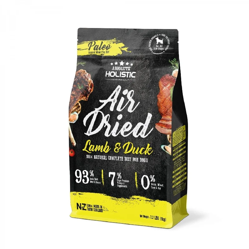 Best dog food for dogs with allergies to beef and poultry proteins-Absolute Holistic Air Dried Dog Food Lamb and Duck 1kg