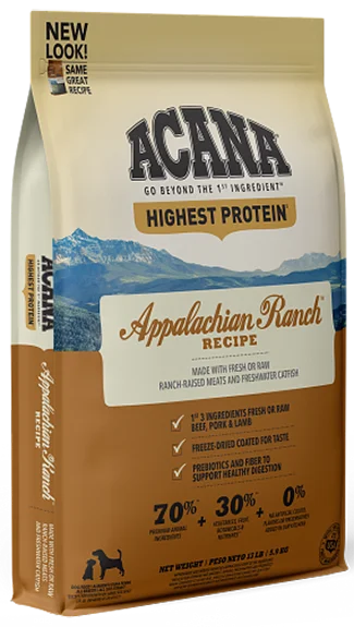 High-fiber dog food with pumpkin for better digestion and gut health-ACANA Dry Food: Appalachian Ranch Recipe