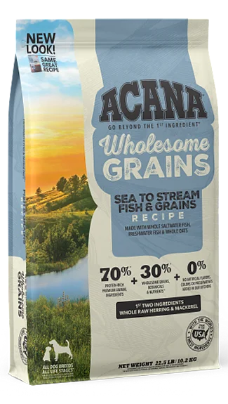 Dog food with chia seeds for added fiber and omega fatty acids-ACANA Dry Food with Wholesome Grains: Sea To Stream Fish Recipe