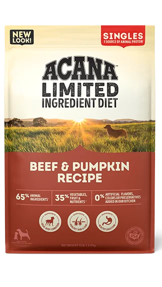 High-protein dog food with venison for muscle maintenance and energy-ACANA Singles: Beef & Pumpkin Recipe