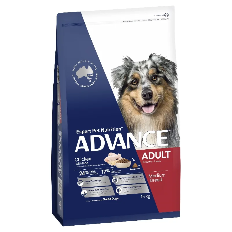 Best dog food with probiotics for a balanced gut microbiome and immune system-Advance Chicken and Rice Medium Breed Adult Dog Dry Food 15kg