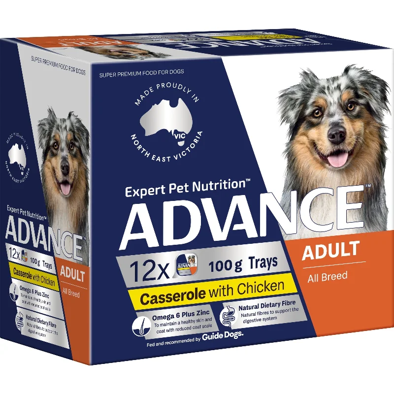 High-quality dog food with real beef for muscle and energy support-Advance Casserole with Chicken All Breed Adult Dog Wet Food 100g x 12