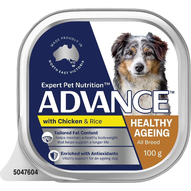 Natural dog food with grain-free ingredients for sensitive stomachs-Advance Chicken and Rice Healthy Ageing All Breed Mature Dog Wet Food 100g