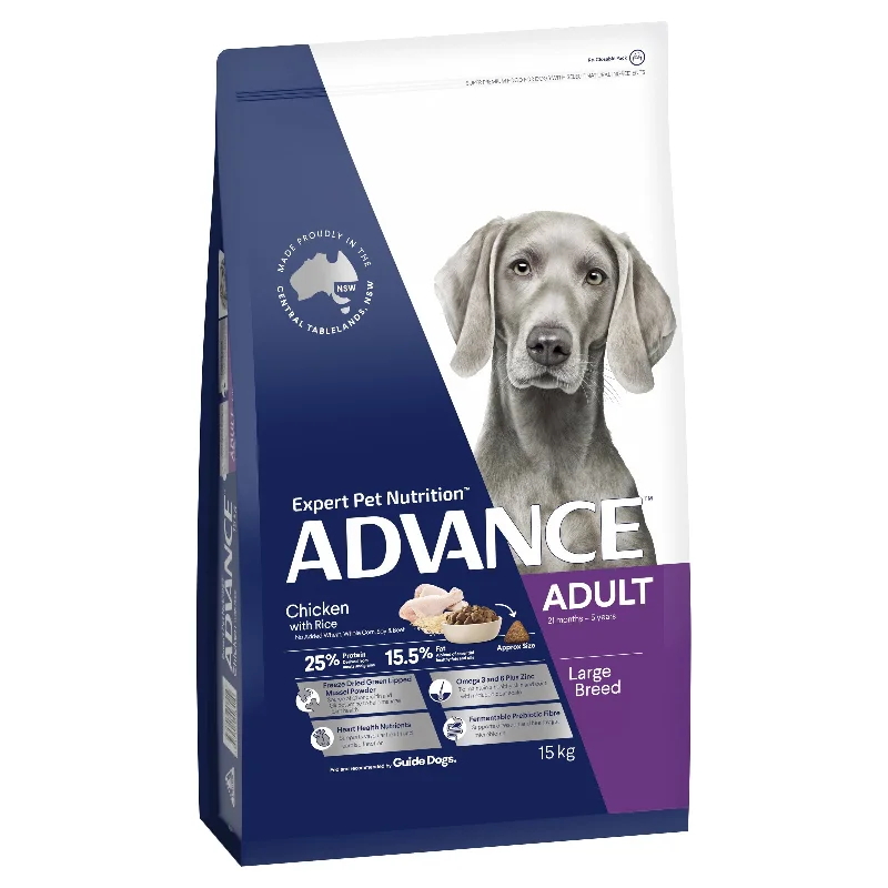 Best dog food for active dogs with high protein and energy levels-Advance Chicken and Rice Large Breed Adult Dog Dry Food 15kg