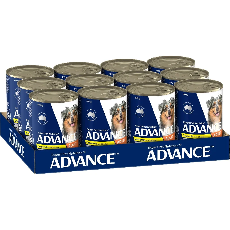 Best dog food for dogs with diabetes with low-glycemic ingredients-Advance Casserole with Chicken All Breed Wet Dog Food 400g x 12