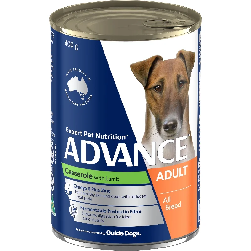 Best dog food with a high-fat content for active dogs and energy-Advance Casserole with Lamb All Breed Adult Dog Wet Food 400g