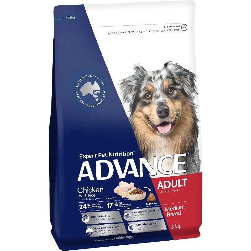 Dog food with limited ingredients for dogs with food allergies-Advance Chicken and Rice Medium Breed Adult Dog Dry Food 3kg