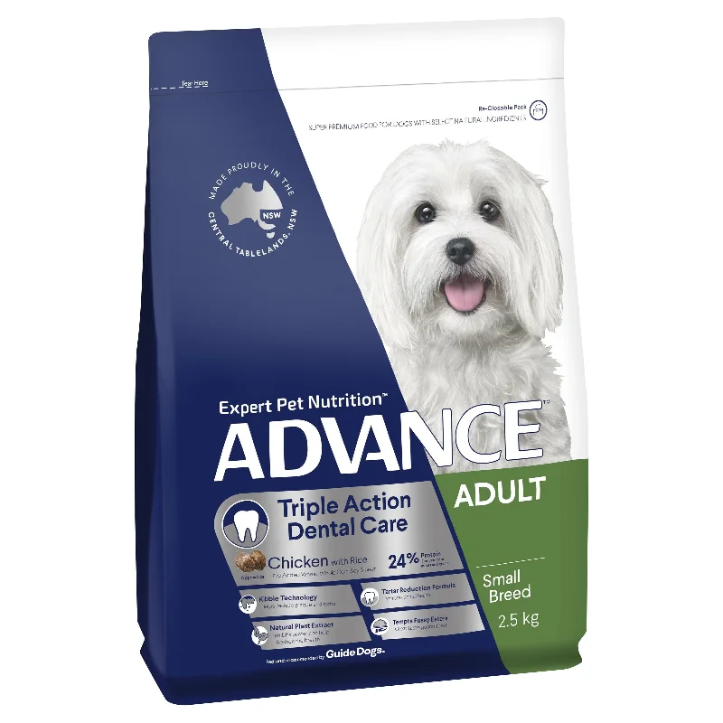 Dog food with no fillers like corn, wheat, or soy for a clean diet-Advance Chicken and Rice Triple Action Dental Care Small Breed Adult Dog Dry Food 2.5kg