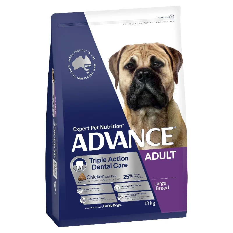 Best dog food with no fillers like corn, soy, or wheat for better digestion-Advance Chicken and Rice Triple Action Dental Care Large Breed Adult Dog Dry Food 13kg