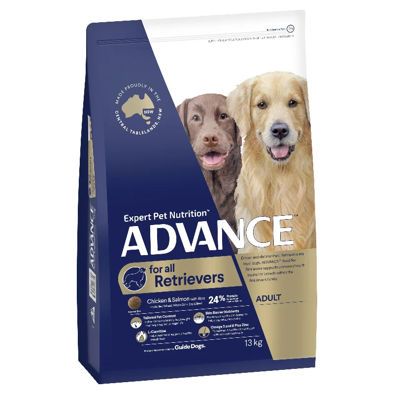 Best dog food for dogs with allergies to beef and poultry proteins-Advance Chicken and Salmon Retrievers Adult Dog Dry Food 13kg