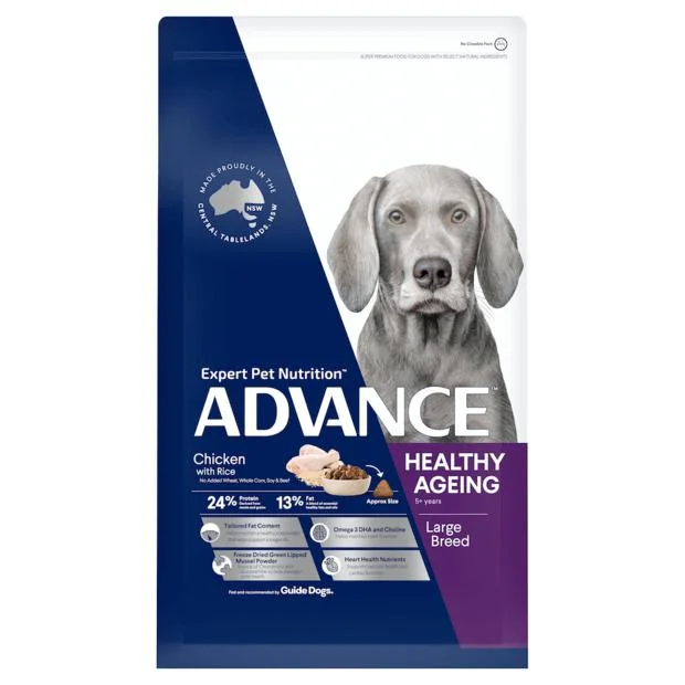 Dog food with no fillers like corn, wheat, or soy for a clean diet-Advance Chicken and Rice Healthy Ageing Large Breed Mature Dog Dry Food 15kg