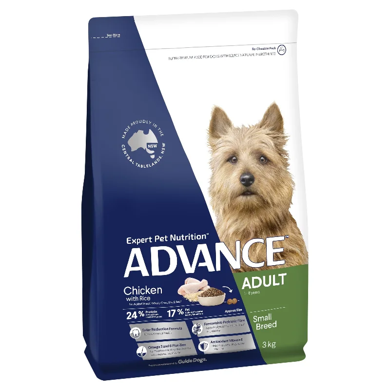 Dog food with probiotics for a healthy gut microbiome and digestion-Advance Chicken and Rice Small Breed Adult Dog Dry Food 3kg