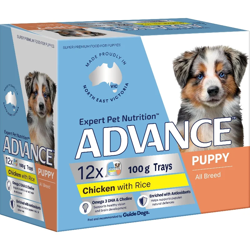 Grain-inclusive dog food with brown rice for balanced nutrition and fiber-Advance Chicken and Rice All Breed Puppy Wet Food 100g x 12