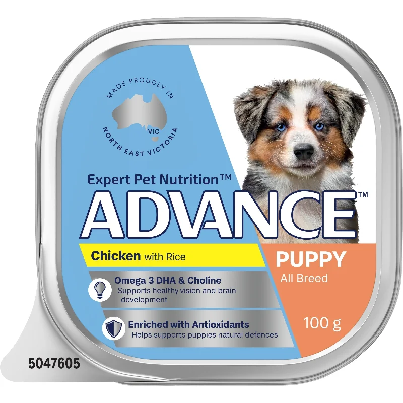 Limited ingredient dog food with venison for allergy-prone dogs-Advance Chicken and Rice All Breed Puppy Wet Food 100g