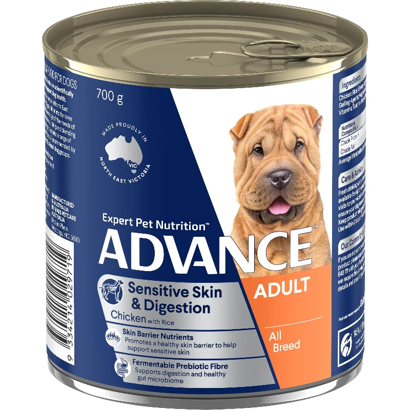 Dog food with apple cider vinegar for improved digestion and detox support-Advance Chicken and Rice Sensitive Skin and Digestion Adult Dog Wet Food 700g