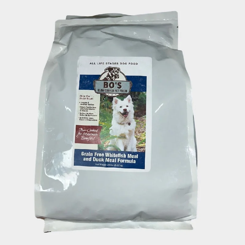 High-protein dog food with venison for muscle maintenance and energy-Bo's Slow-Cooked Grain Free Whitefish Meal and Duck Meal Formula All Life Stages Dog Food