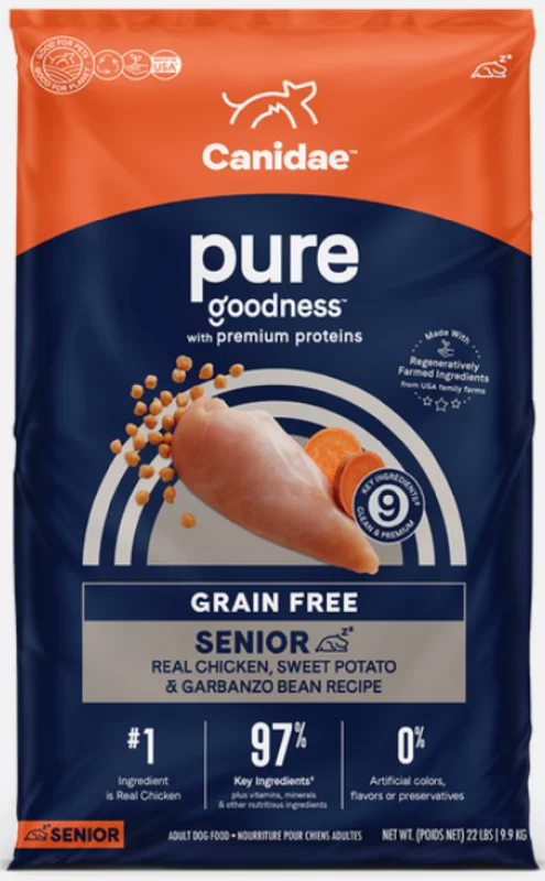 Best dog food with high-quality fish oils for healthy skin and coat-Canidae Pure Goodness SENIOR Real Chicken, Sweet Potato & Garbanzo Bean Recipe Dry Dog Food