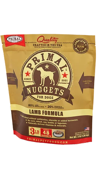 Dog food with no fillers like corn, wheat, or soy for a clean diet-Primal Raw Dog Food: Lamb Nuggets