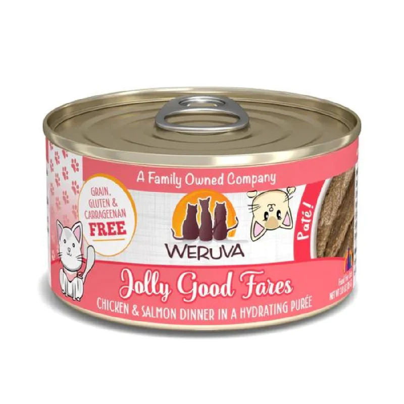 High-quality dog food with chicken as the main protein source-Weruva Classics Pate's Jolly Good Fares Chicken & Salmon Recipe in Hydrating Puree Canned Cat Food