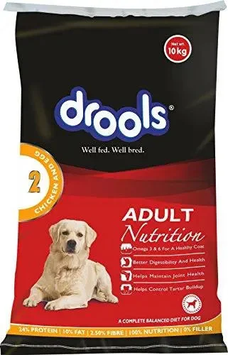 Best dog food with real fish for a source of healthy protein and omega-3-Drools Chicken and Egg Adult Dog Food, 10kg +1kg free