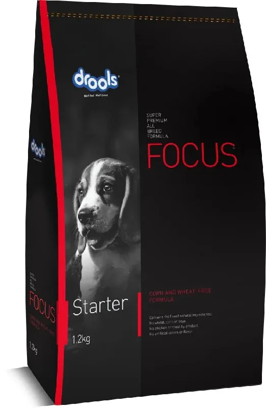 Grain-free dog food with pork for a novel protein and allergy-friendly option-Drools Focus Starter Super Premium Dog Food, 1.2kg