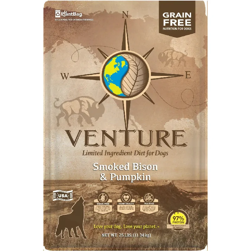 Grain-free dog food with duck for a high-protein, allergy-friendly meal-Earthborn Holistic Venture LID Dry Dog Food Smoked Bison & Pumpkin